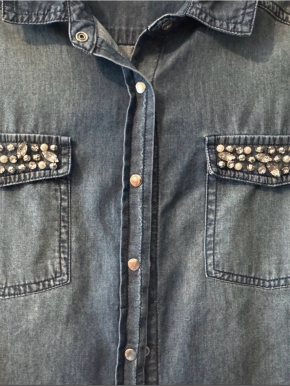 Earl Jeans Blue Denim Button-Down Shirt with Studded Pockets - Picture 4 of 5
